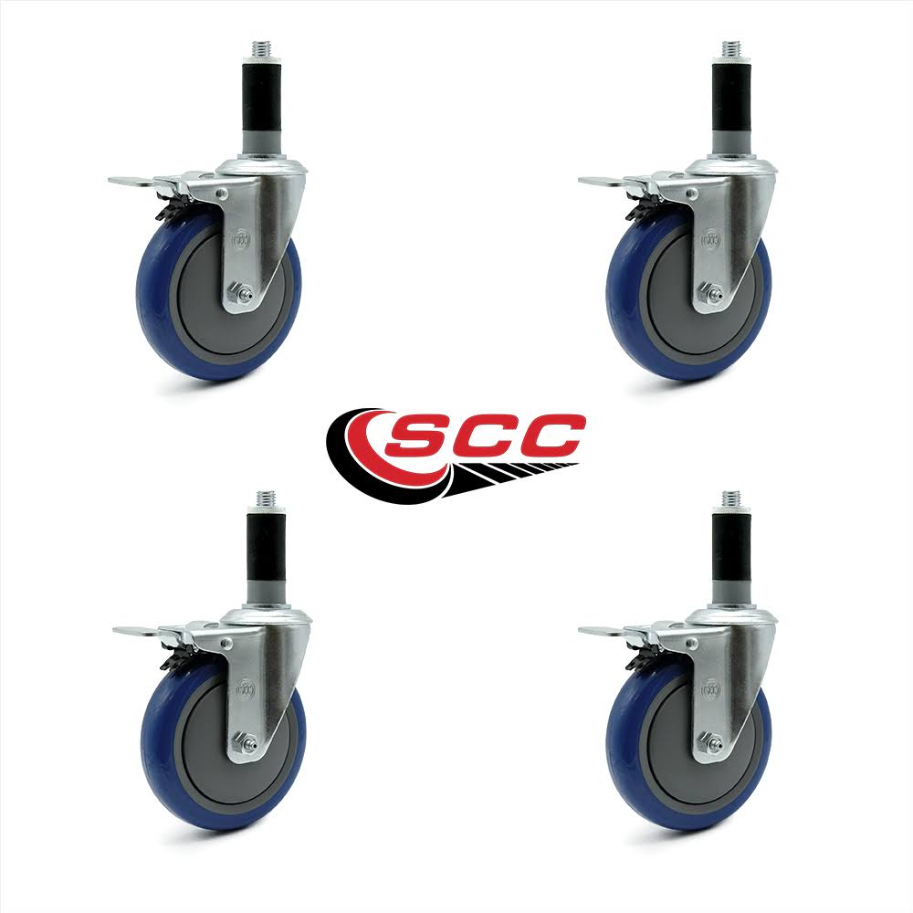 5 inch Blue Polyurethane Expanding Stem Caster Set X33546