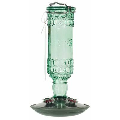 Green Glass Bottle Hummingbird Feeder R19041