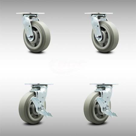 6” Thermoplastic Rubber Caster - 2 Swivel & 2 Swivel with Top Lock Brakes A1473