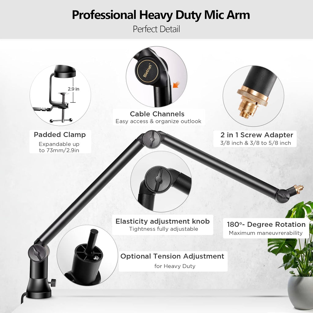 Heavy Duty Metal Boom Arm Mic Stand with 3/8 to 5/8 Adapter N713