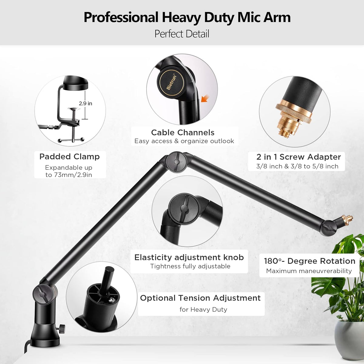 Heavy Duty Metal Boom Arm Mic Stand with 3/8 to 5/8 Adapter N713