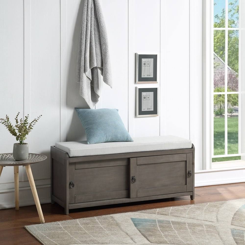 White Wood Storage Bench with Cabinets L52063