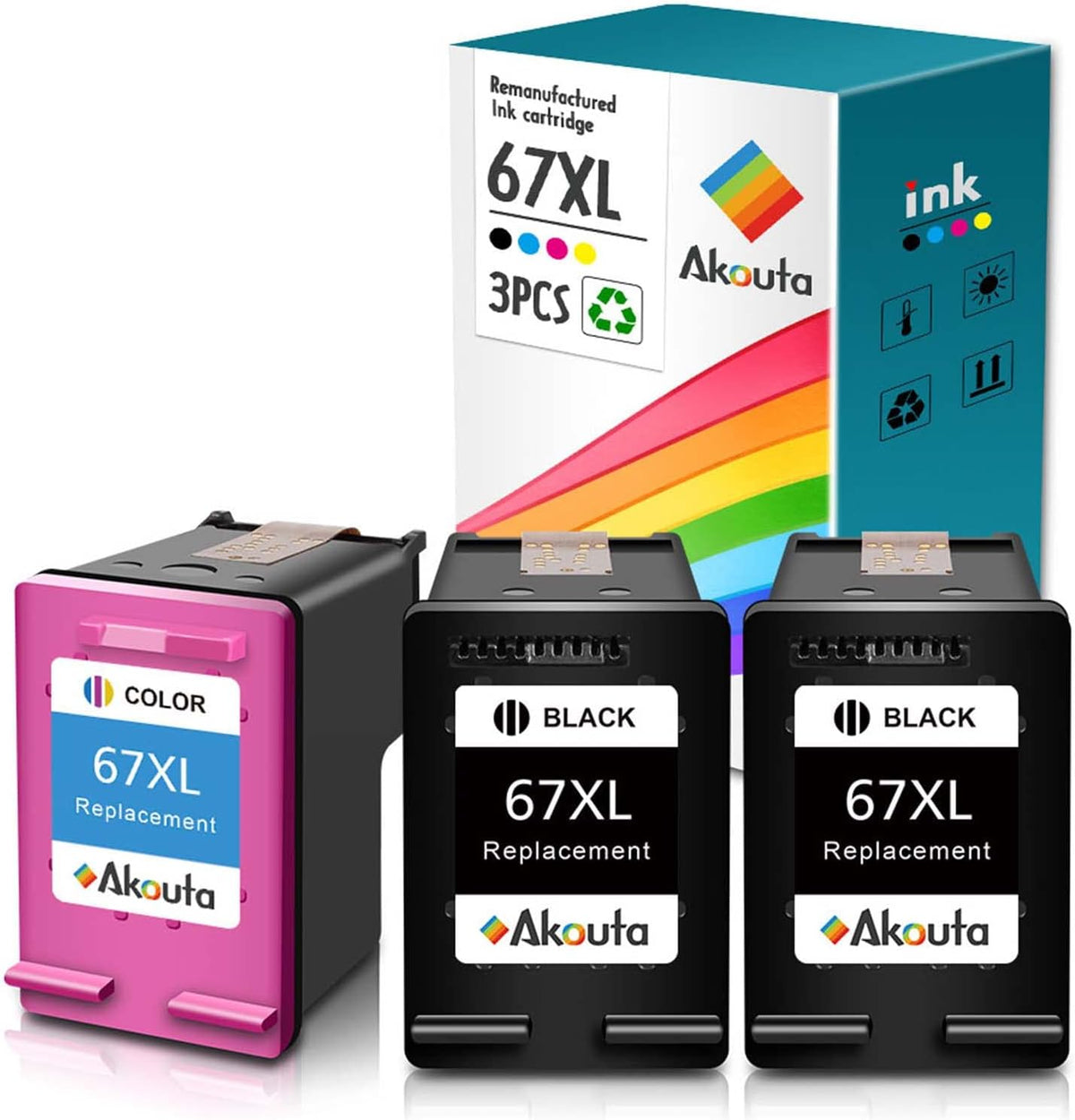 67 XL Remanufactured Ink Cartridge Replacement 2 Black 1 Tri-Color S3751