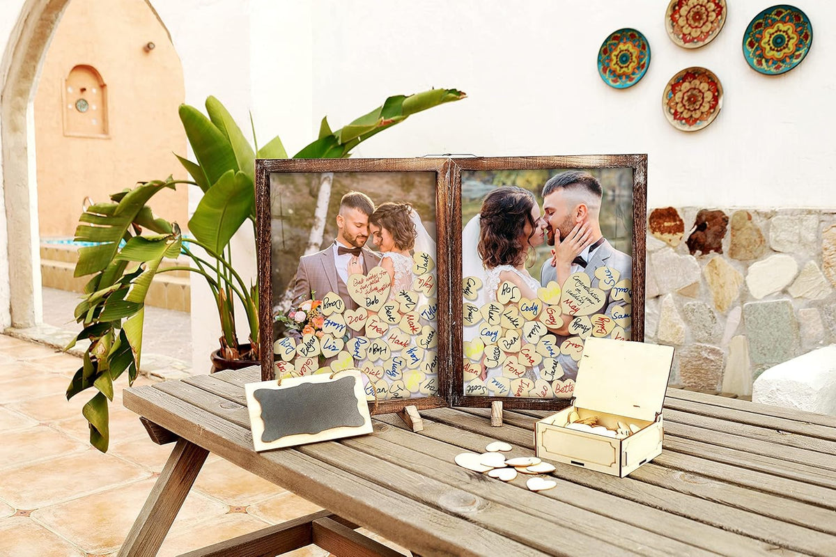 Wooden Drop Top Box Picture Frame with 160 Wooden Hearts A895