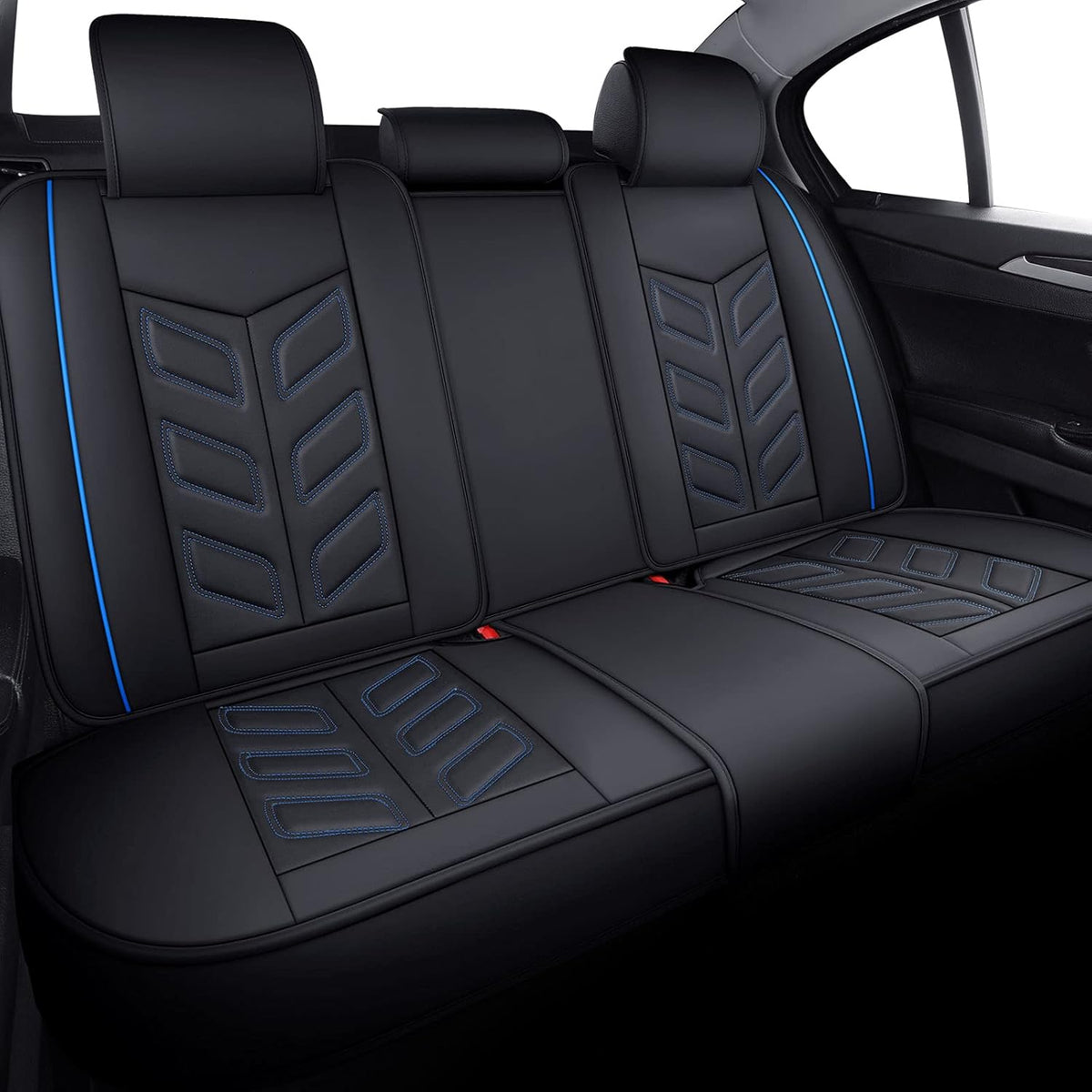 Waterproof Faux Leather Car Seat Covers Full Set Black Red L4722