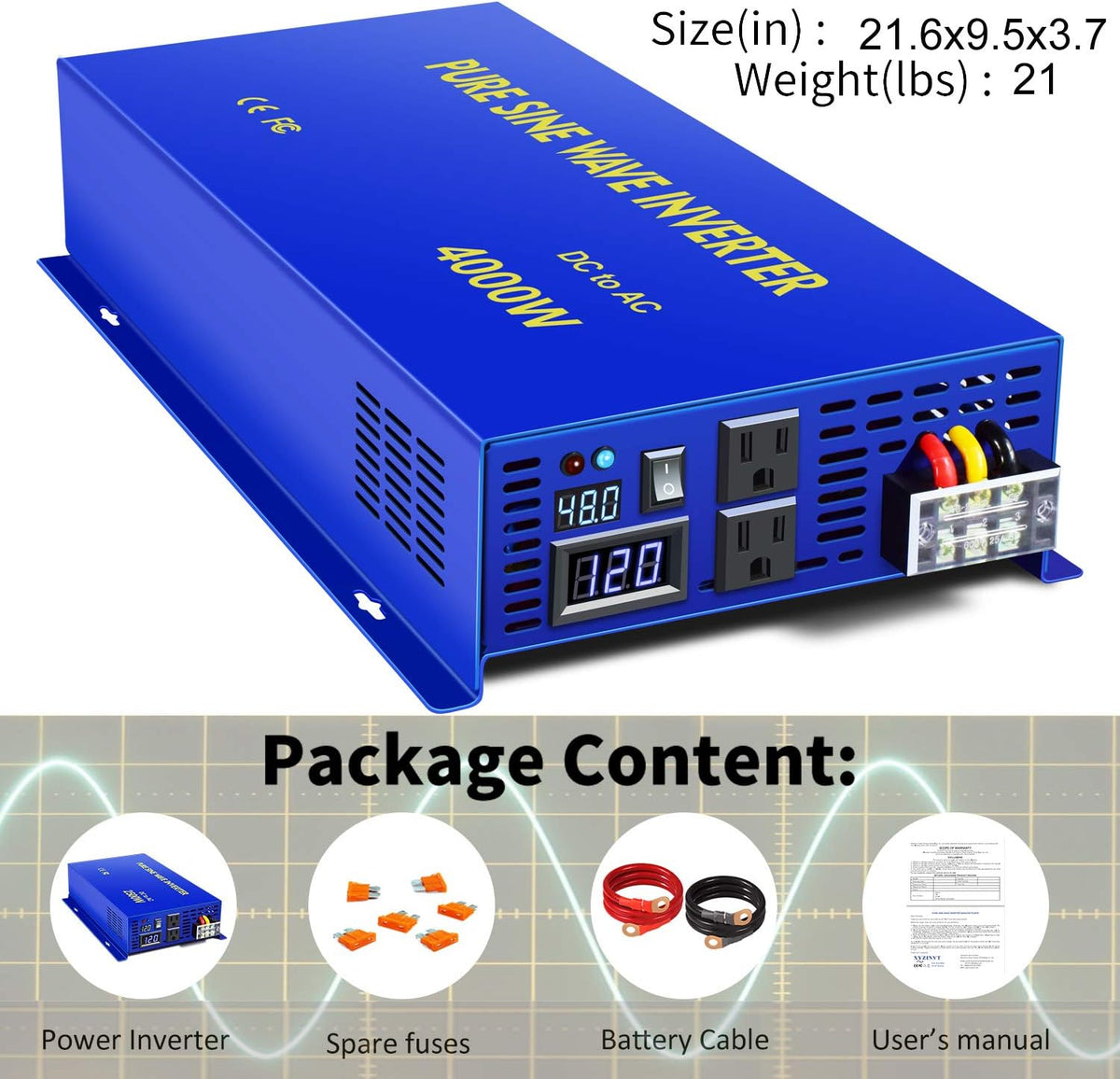 Pure Sine Wave 4000 watt Power Inverter 48V to 110v 120V A9433