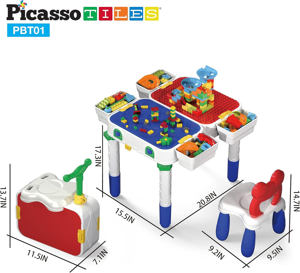 Kids Play Table & Chair Set with Storage, 331pcs Building Blocks and Marble Run A29474