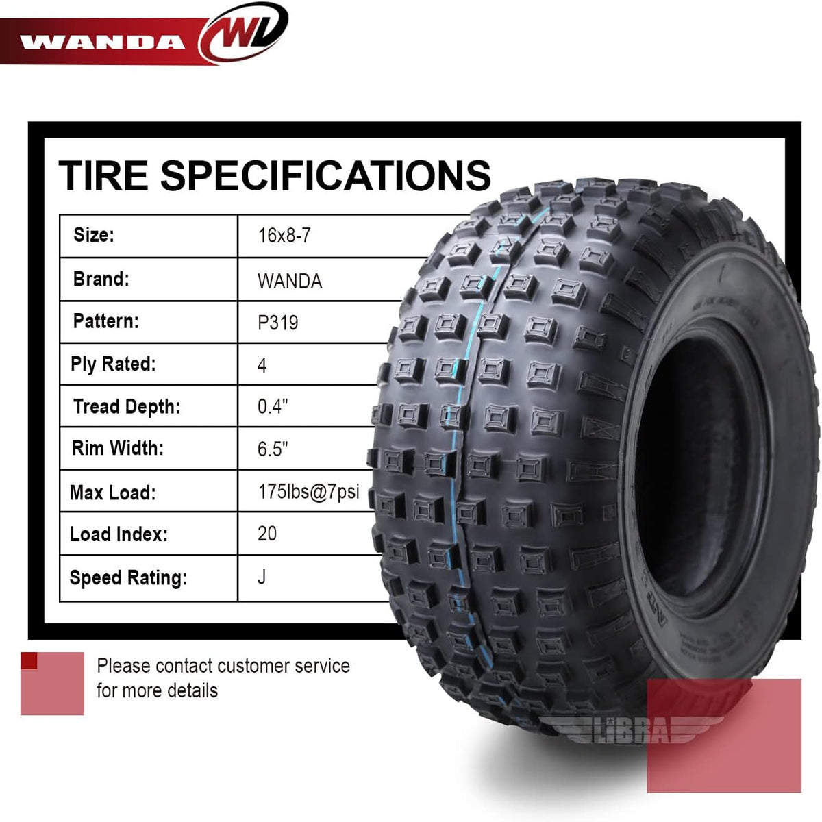 Set of 2 16x8-7 4PR ATV Tires Z56162