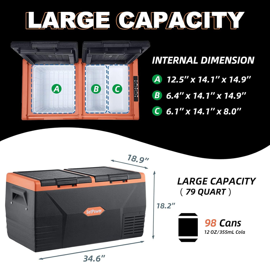 Portable Fridge Freezer, 12V Compressor Cooler, Dual Zone O75206