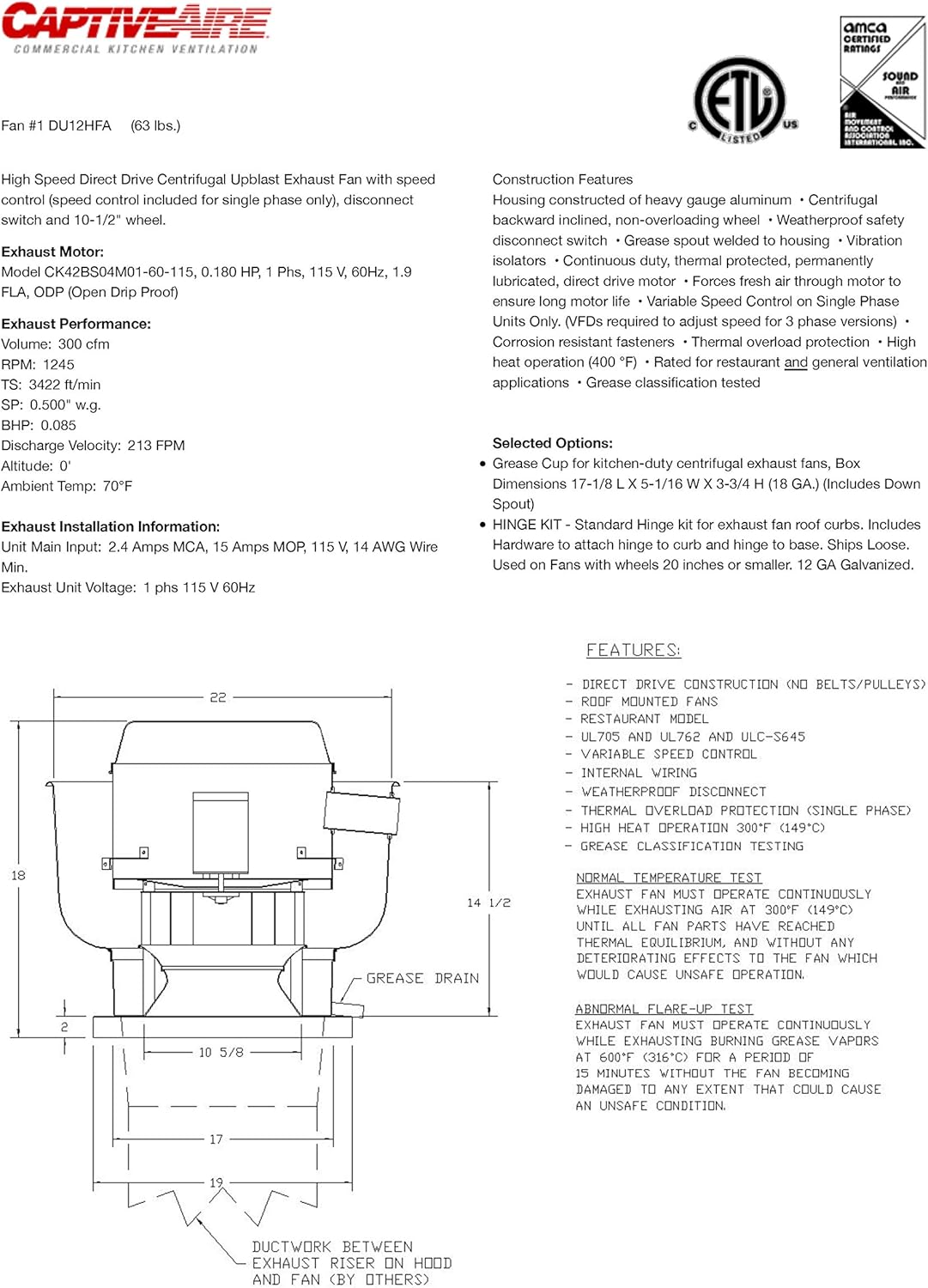 High Speed Direct Drive Centrifugal Upblast Exhaust Fan with Speed Control S7005