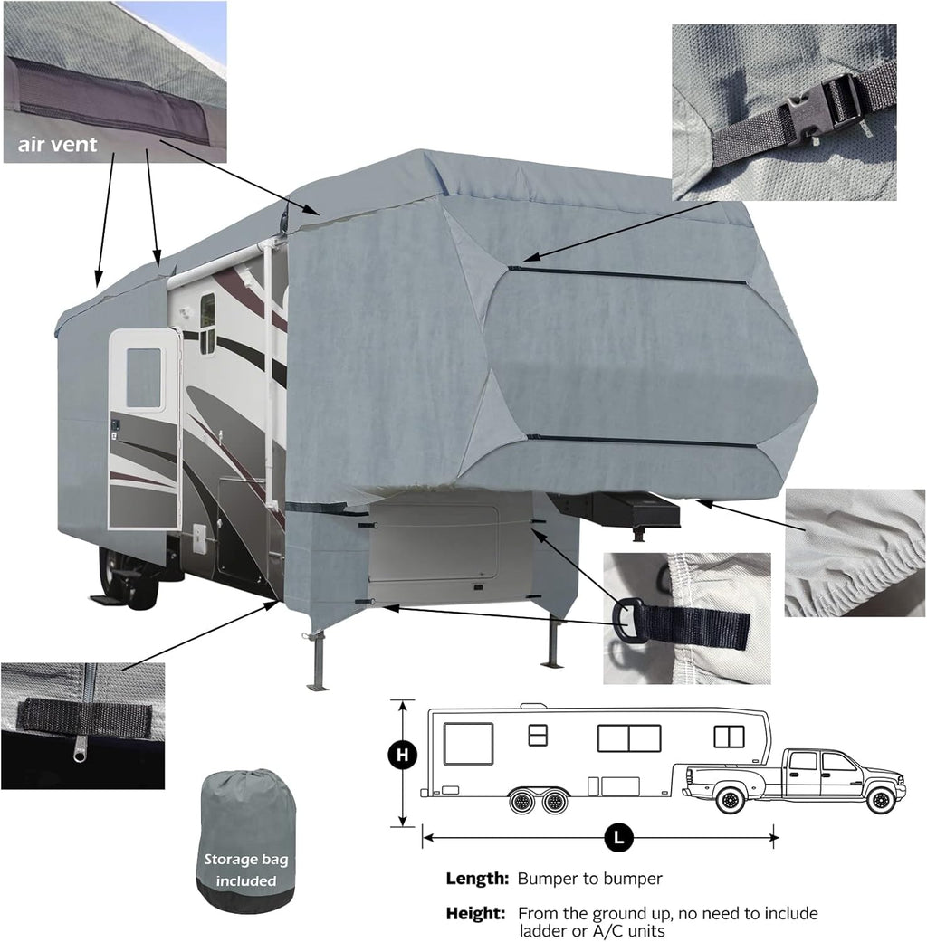 4-Layer 5th Wheel RV Travel Trailer Cover 26'-29'L with Zipper Access C1981