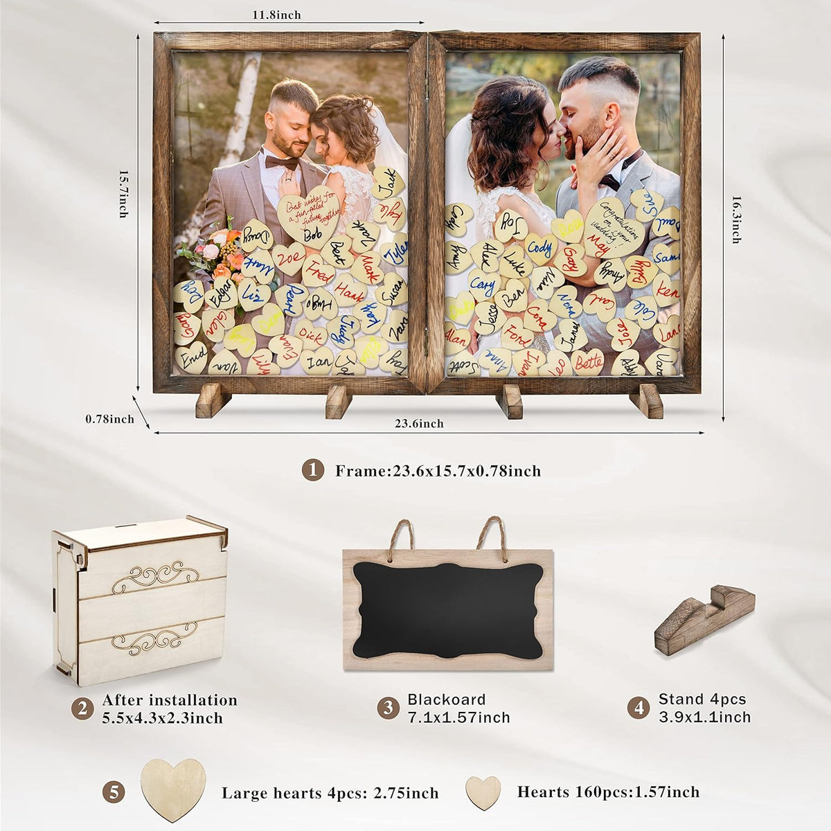 Wooden Drop Top Box Picture Frame with 160 Wooden Hearts A895