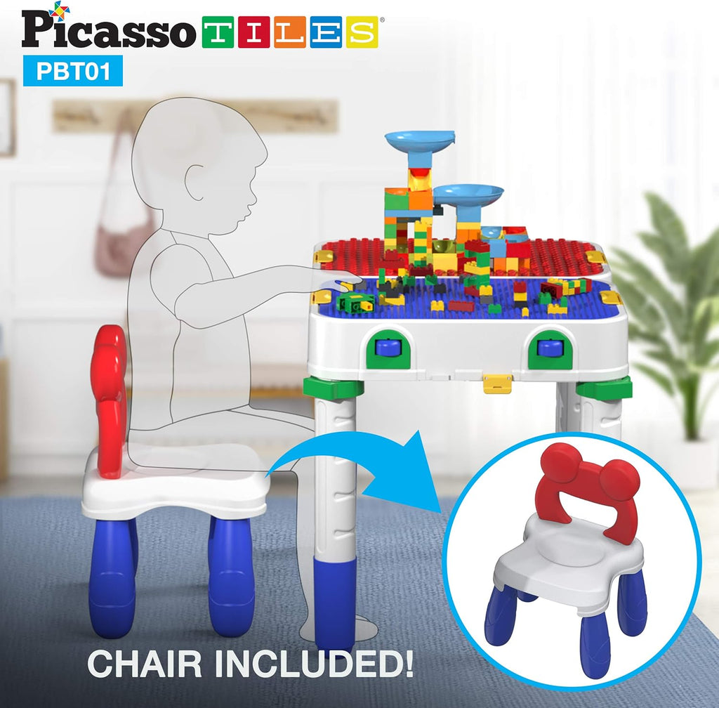 Kids Play Table & Chair Set with Storage, 331pcs Building Blocks and Marble Run A29474