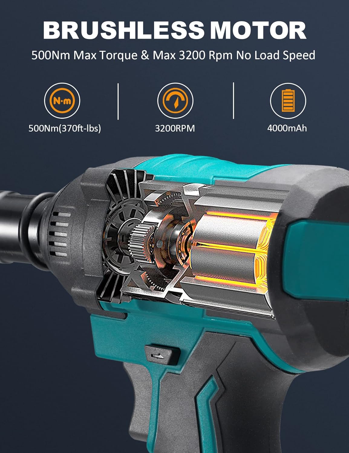 Cordless Impact Wrench 1/2 Inch 21V 370 Ft-lbs with 2 Batteries V94856