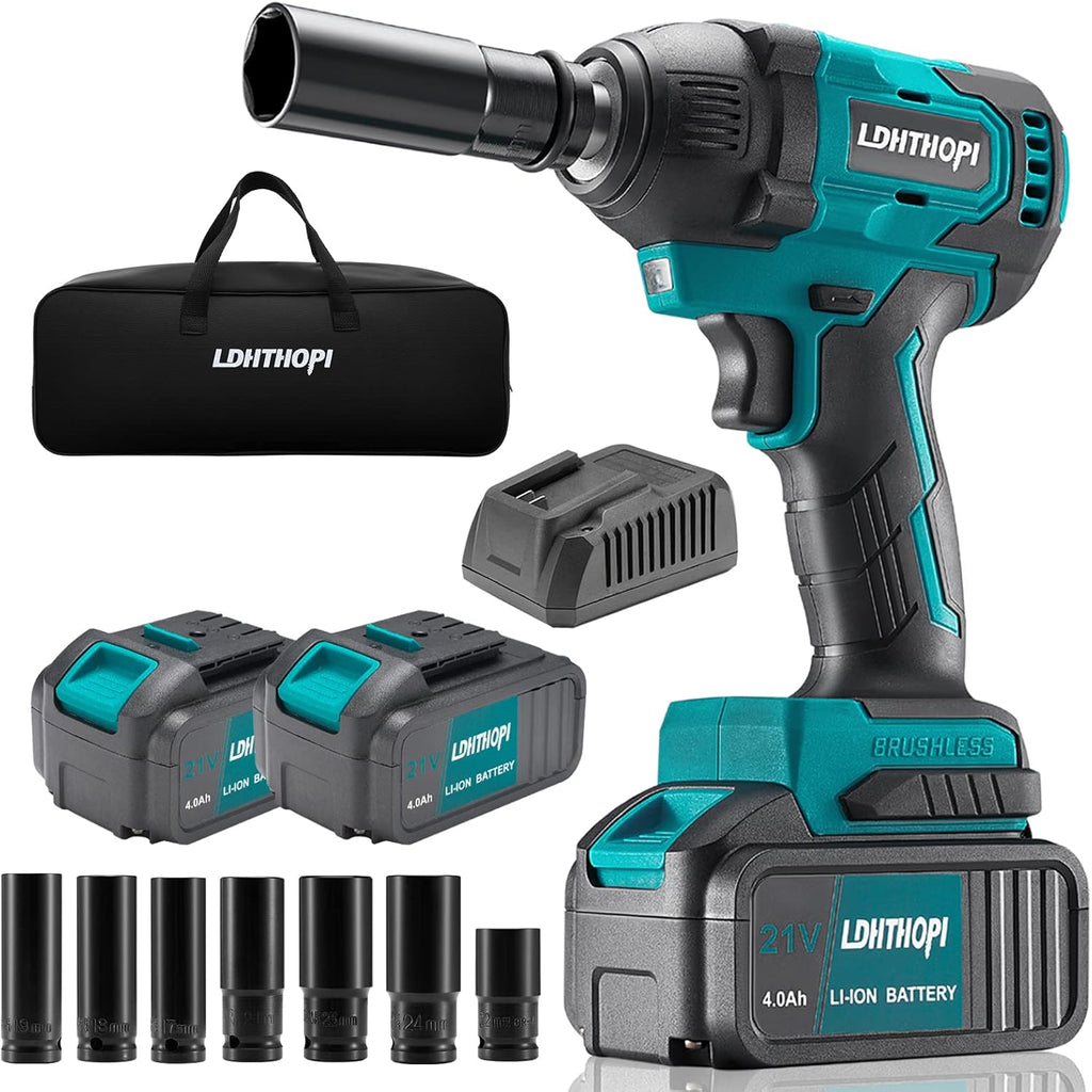 Cordless Impact Wrench 1/2 Inch 21V 370 Ft-lbs with 2 Batteries V94856