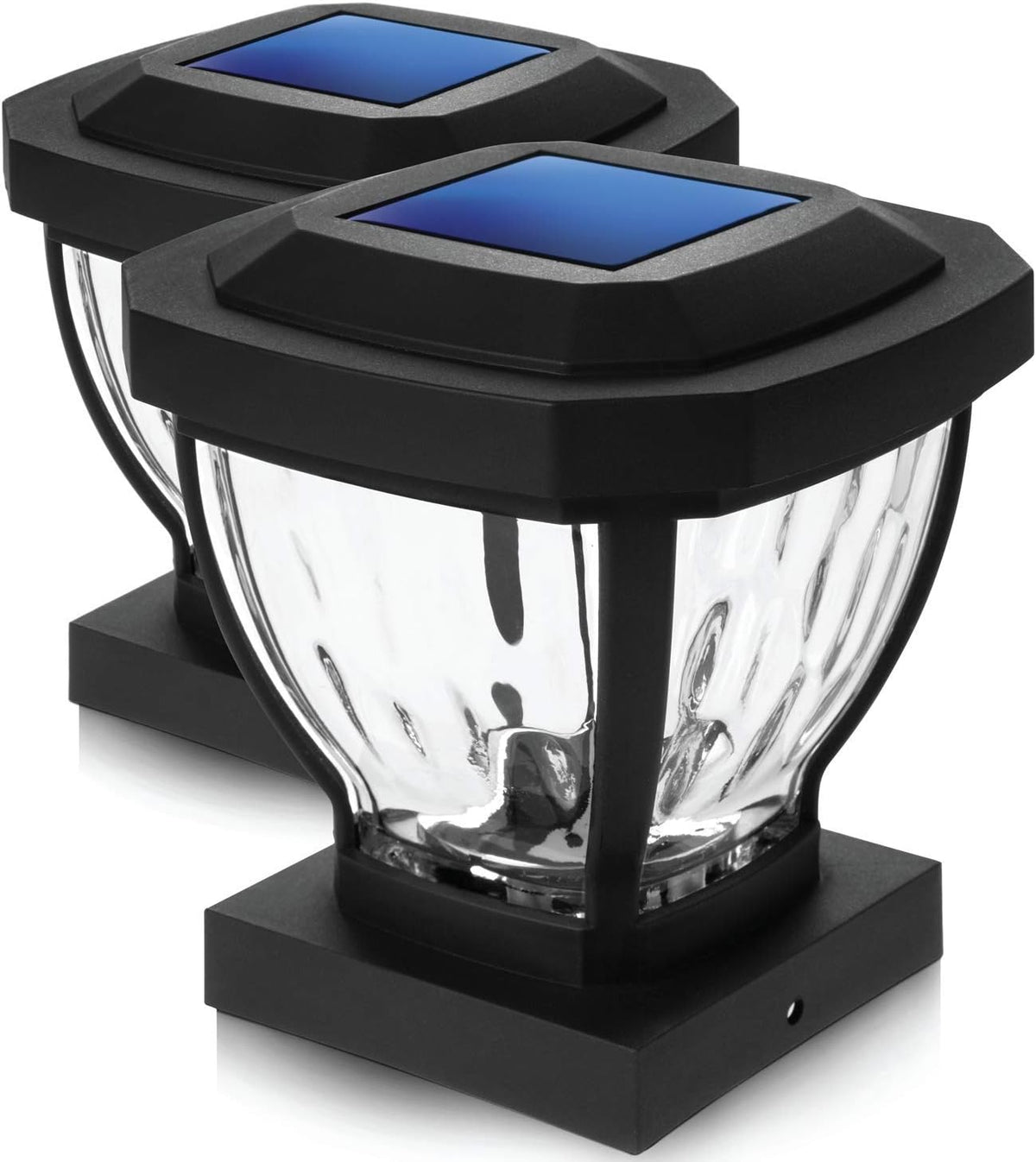 Solar Glass LED Post Cap Lights Black 2-Pack Z9646