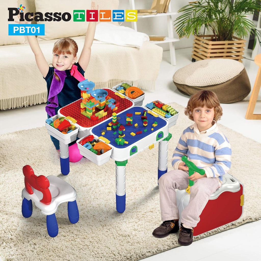 Kids Play Table & Chair Set with Storage, 331pcs Building Blocks and Marble Run A29474