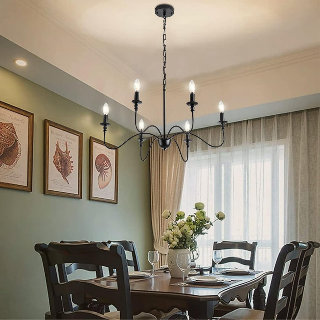 6 Light Matte Black Farmhouse Chandelier P576360