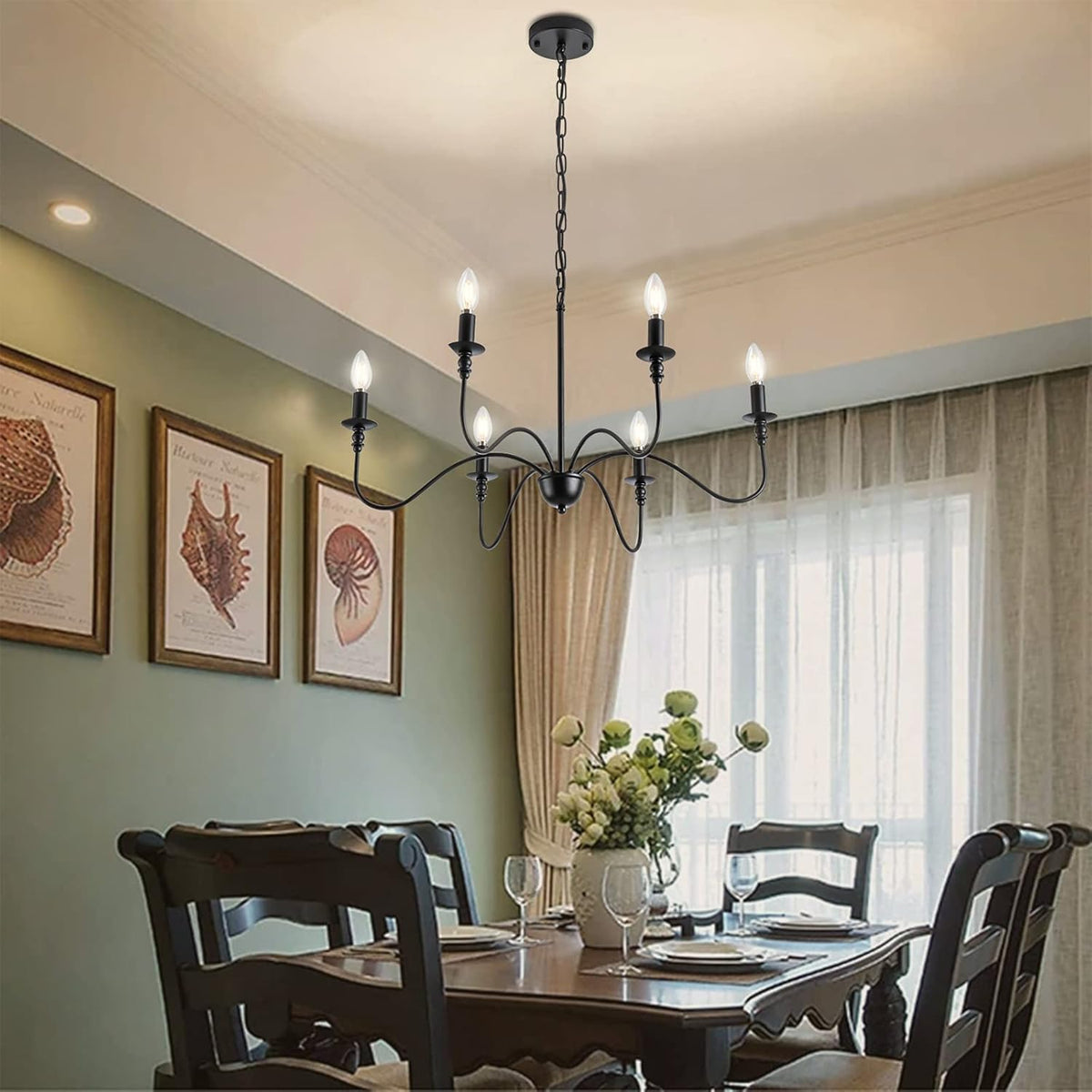 6 Light Matte Black Farmhouse Chandelier P576360