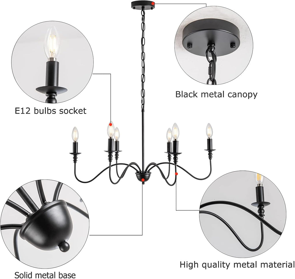 6 Light Matte Black Farmhouse Chandelier P576360