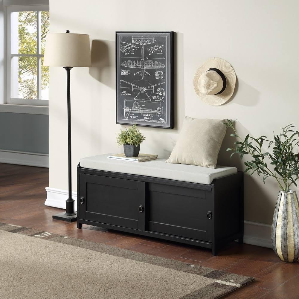 White Wood Storage Bench with Cabinets L52063