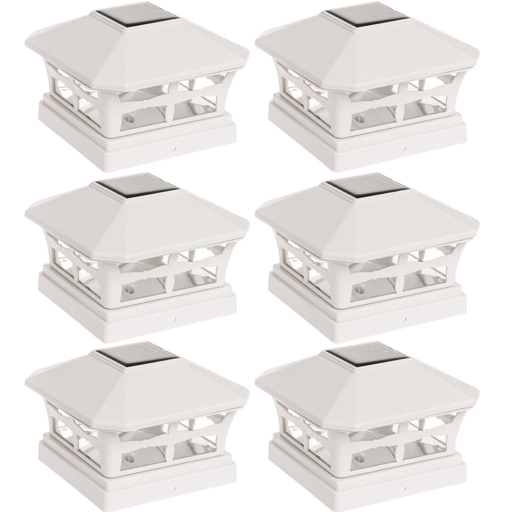 6 Pack White Solar Powered Post Cap Light X766646