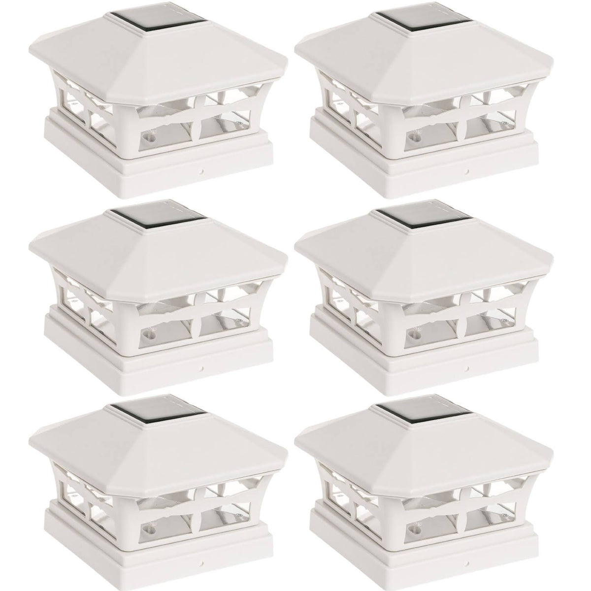 6 Pack White Solar Powered Post Cap Light X766646
