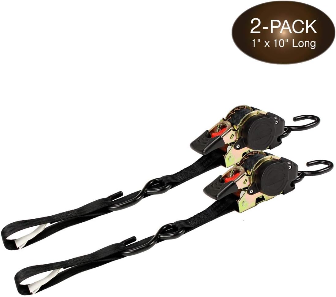 2 Auto Retract Ratchet Straps 1 x 10' Retractable Cargo Tie-Downs W849