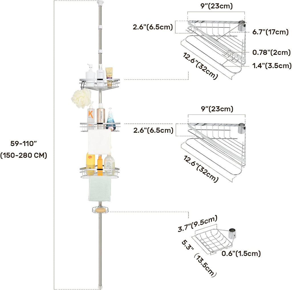4 Tier Adjustable Stainless Steel Shower Tension Pole Caddy T10524