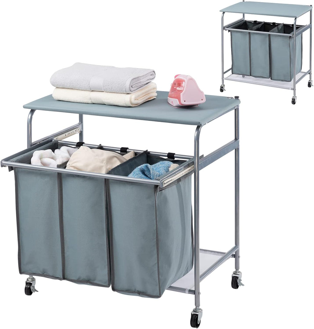 3-Bag Laundry Sorter Cart with Wheels Black A6233