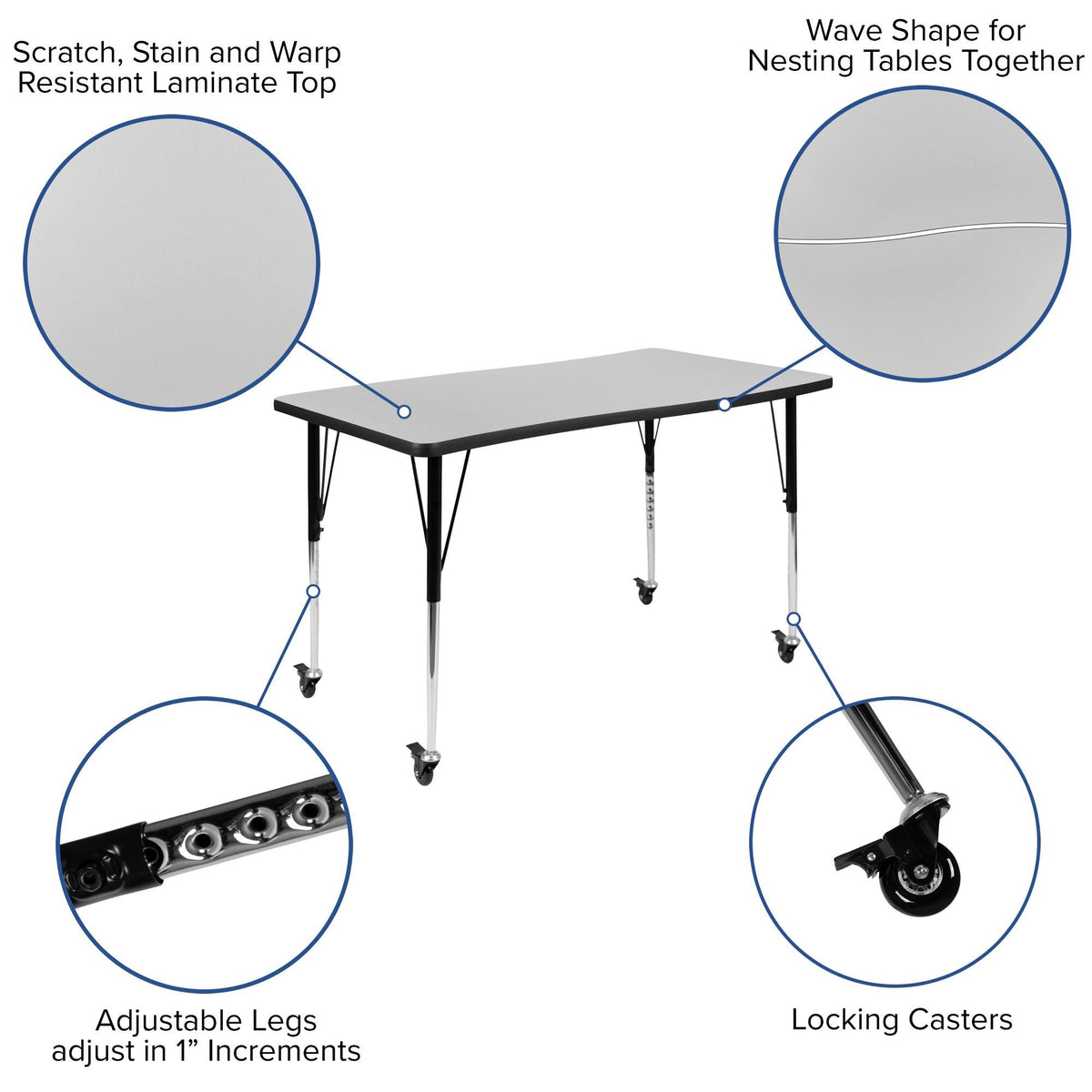 Height Adjustable Mobile Rectangular Activity Table L143