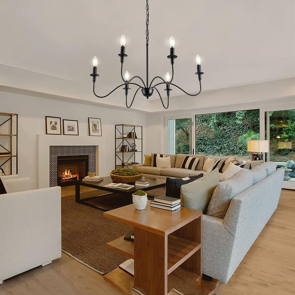 6 Light Matte Black Farmhouse Chandelier P576360