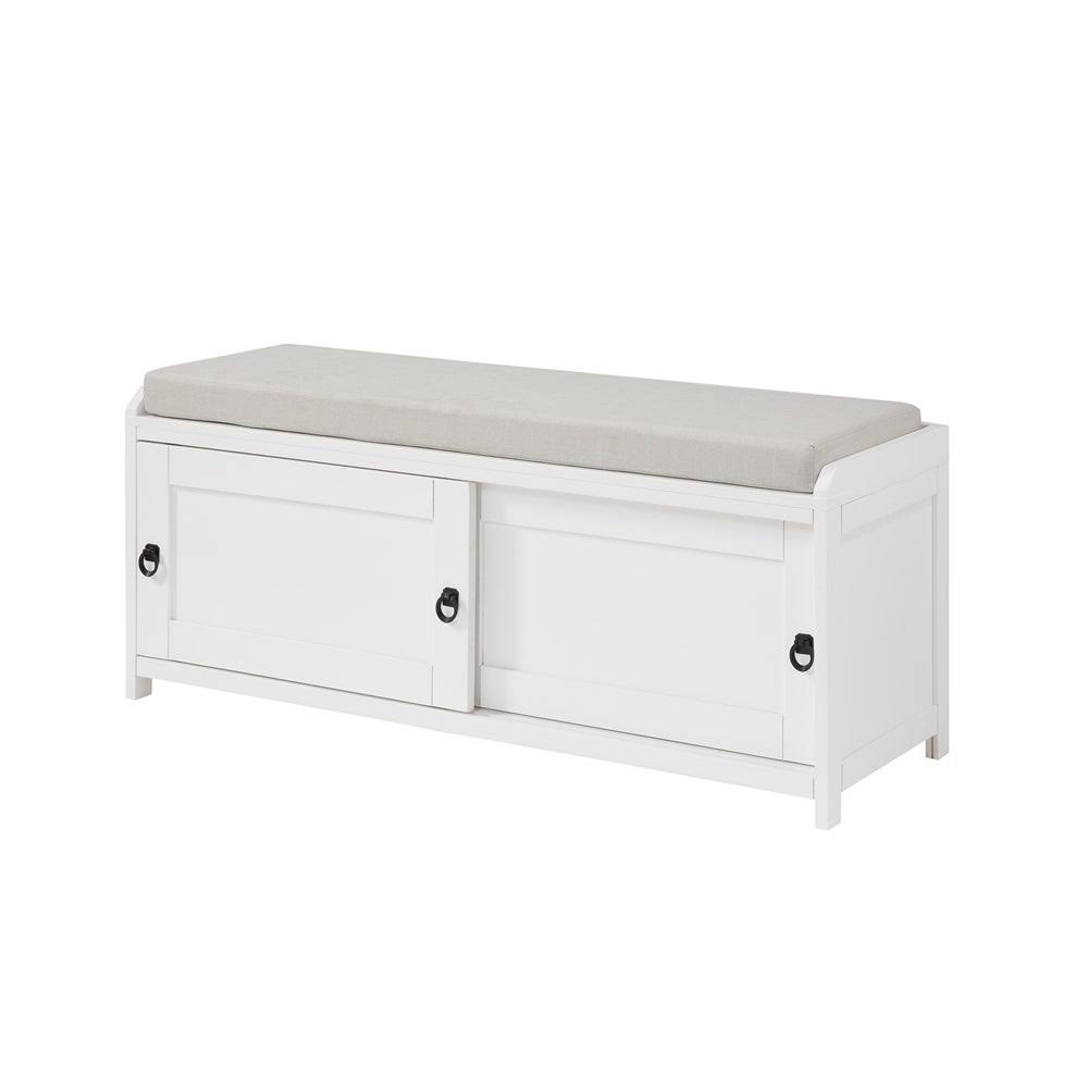 White Wood Storage Bench with Cabinets L52063