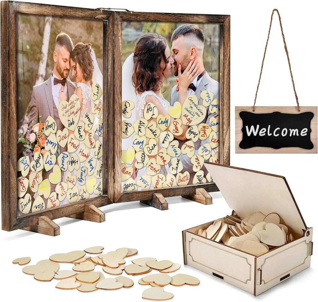Wooden Drop Top Box Picture Frame with 160 Wooden Hearts A895