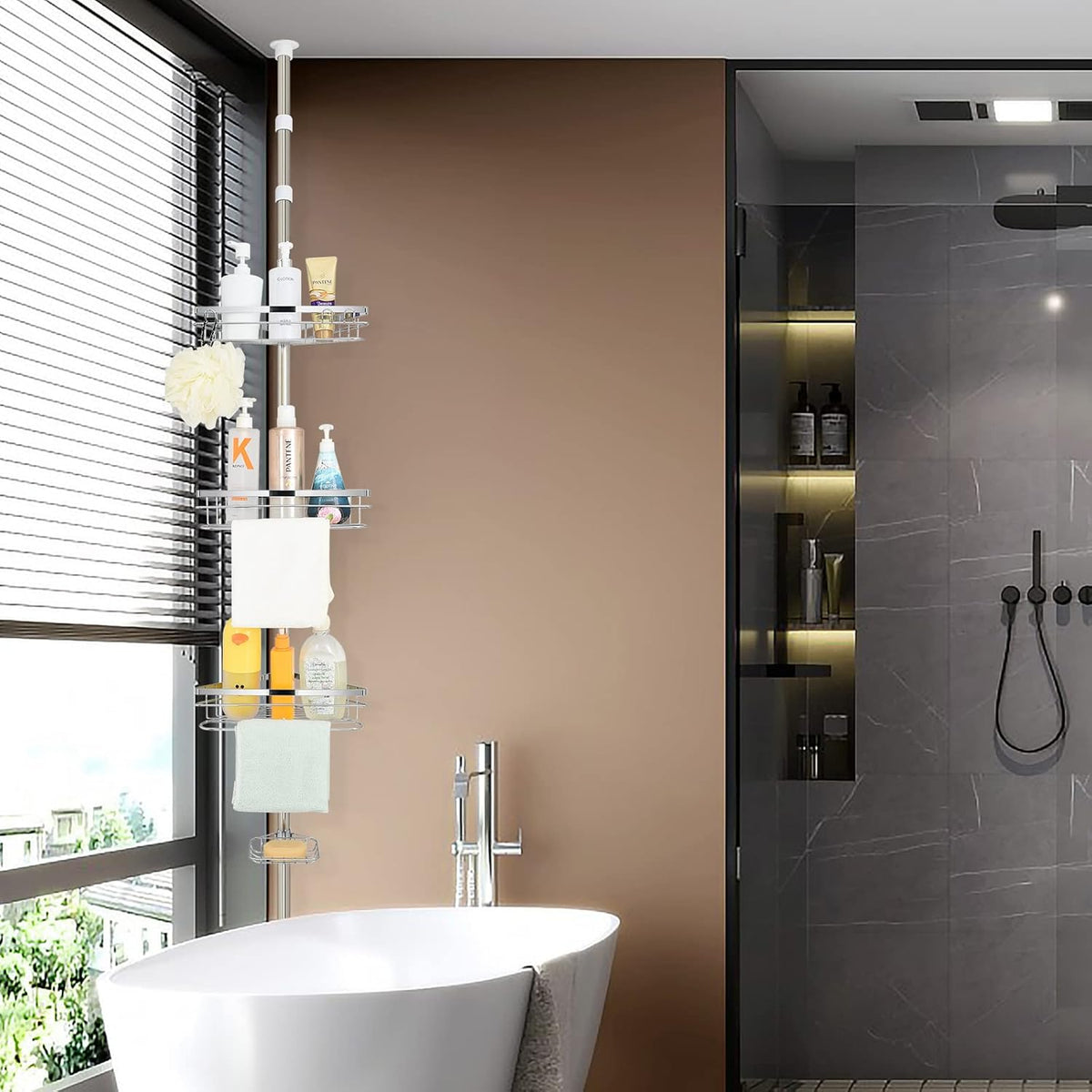 4 Tier Adjustable Stainless Steel Shower Tension Pole Caddy T10524