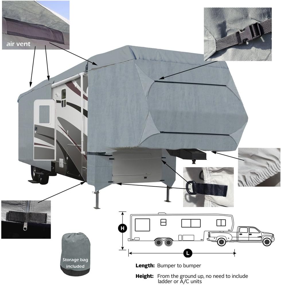 4-Layer 5th Wheel RV Travel Trailer Cover 26'-29'L with Zipper Access C1981