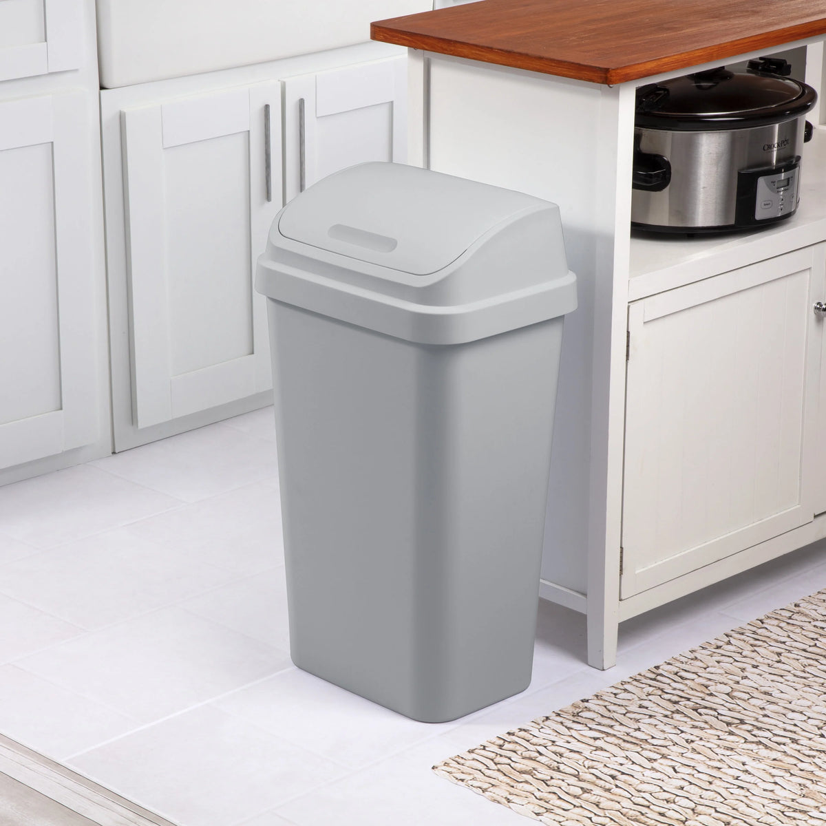 13 Gallon Black Plastic Swing Top Trash Can L2416