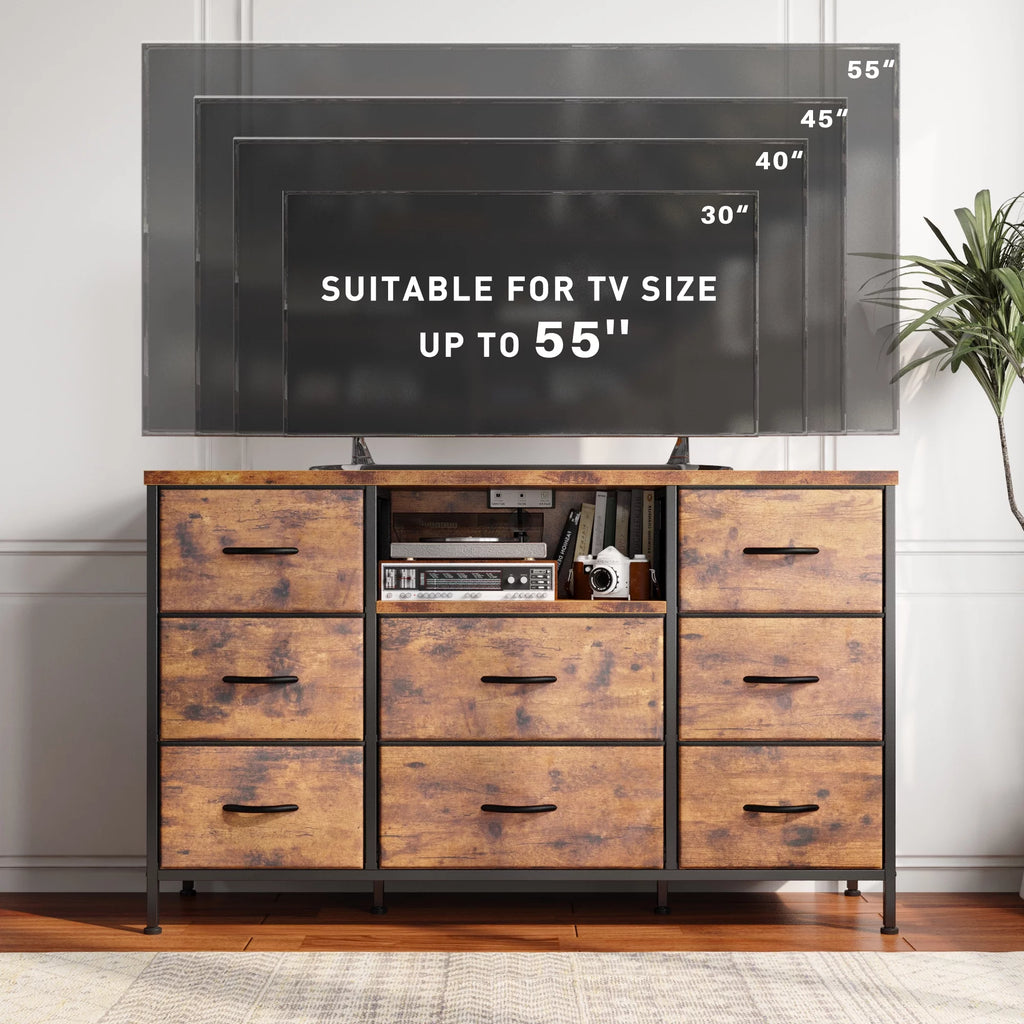 8 Drawer Fabric Dresser TV Stand with Outlet E956137