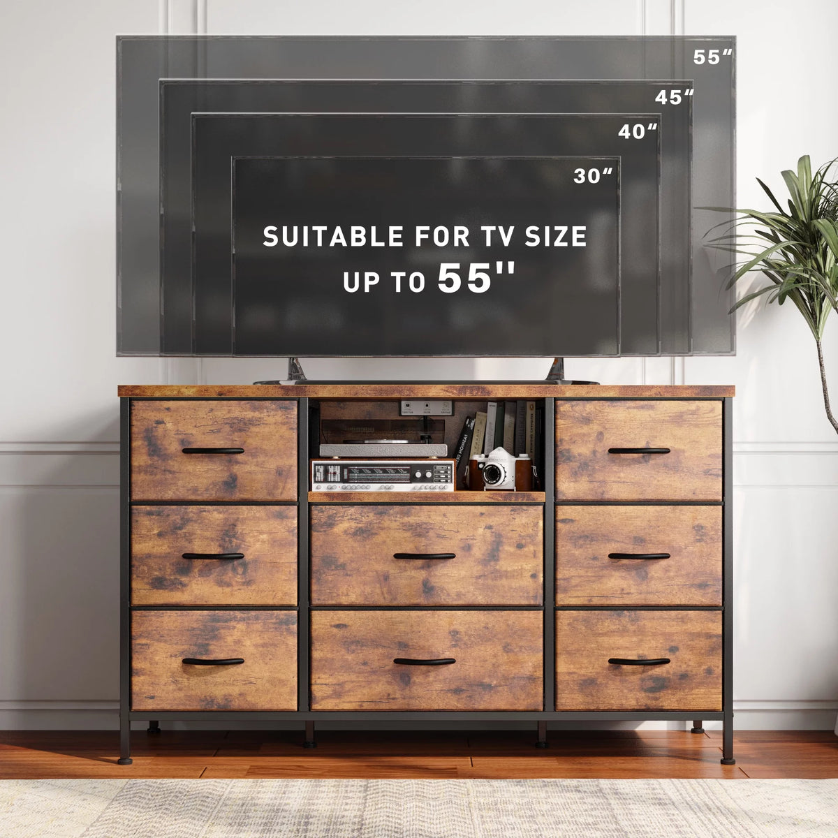 8 Drawer Fabric Dresser TV Stand with Outlet E956137