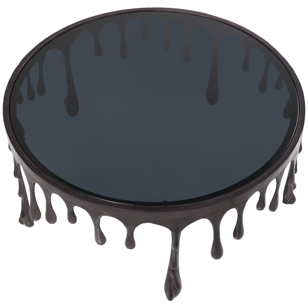 36" x 16" Black Aluminum Glass Top Coffee Table Q1070