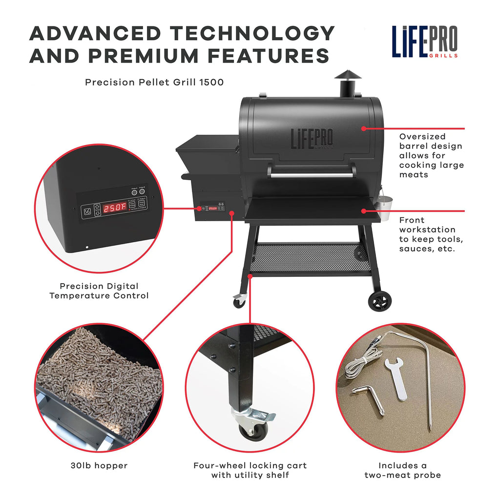 1500 Square Inch Wood Pellet Smoker Grill with Digital Control I569576