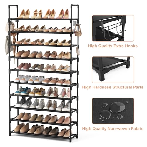 10 Tiers 50 Pairs Black Metal Shoe Rack Y359992
