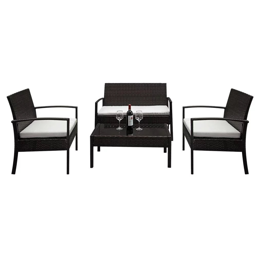 PE Rattan 4PCS Conversation Sofa Set with Cushions Brown V15346