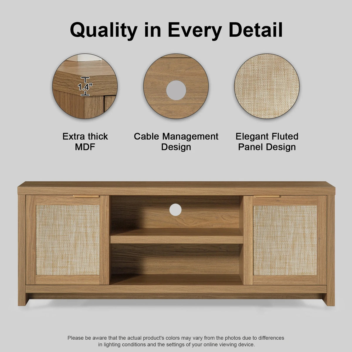 Farmhouse Rattan TV Stand, Weathered Oak U993