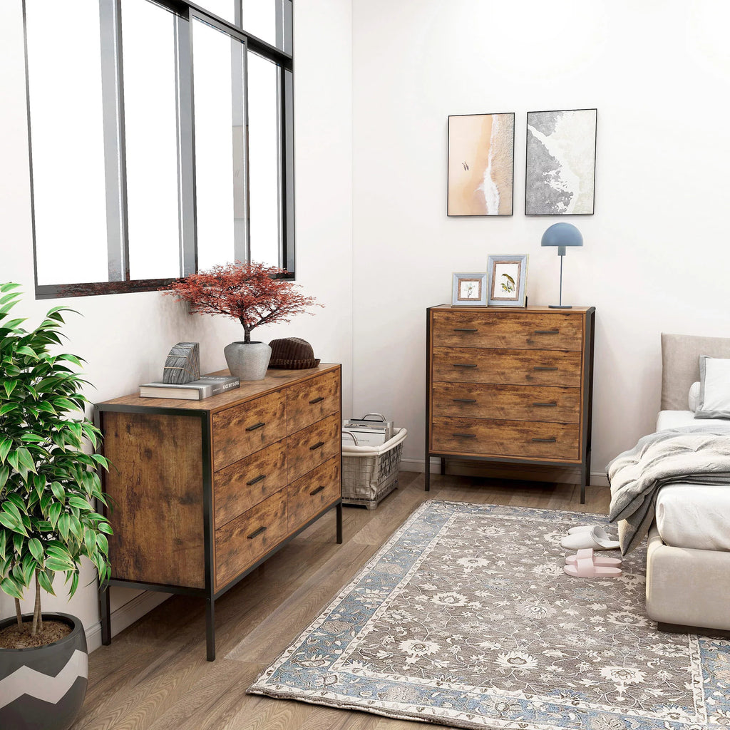 Rustic Brown 6 Drawer Wood Dresser S538