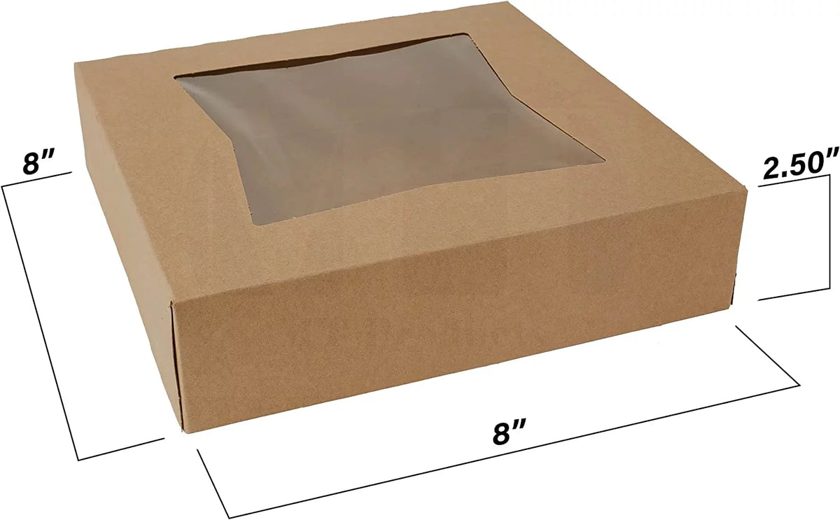 Brown Cookie Box with Window 8" x 8" x 2.5" Pack of 15 H31320