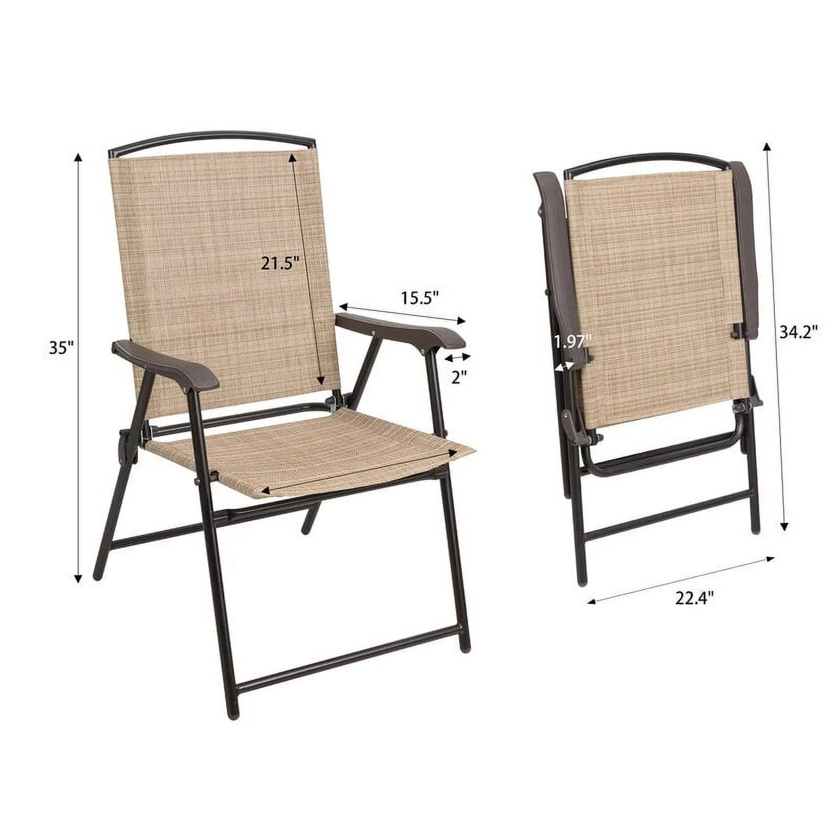 Beige 2 Pieces Patio Folding Chairs Textilene Chair Set I24157