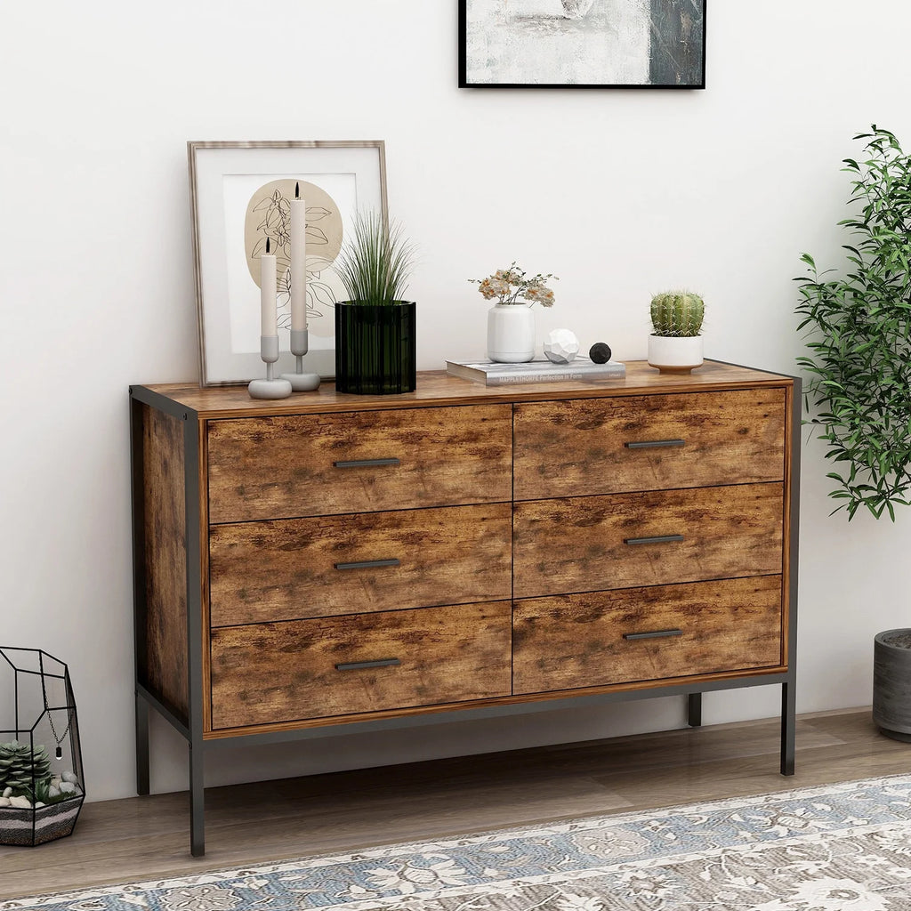 Rustic Brown 6 Drawer Wood Dresser S538