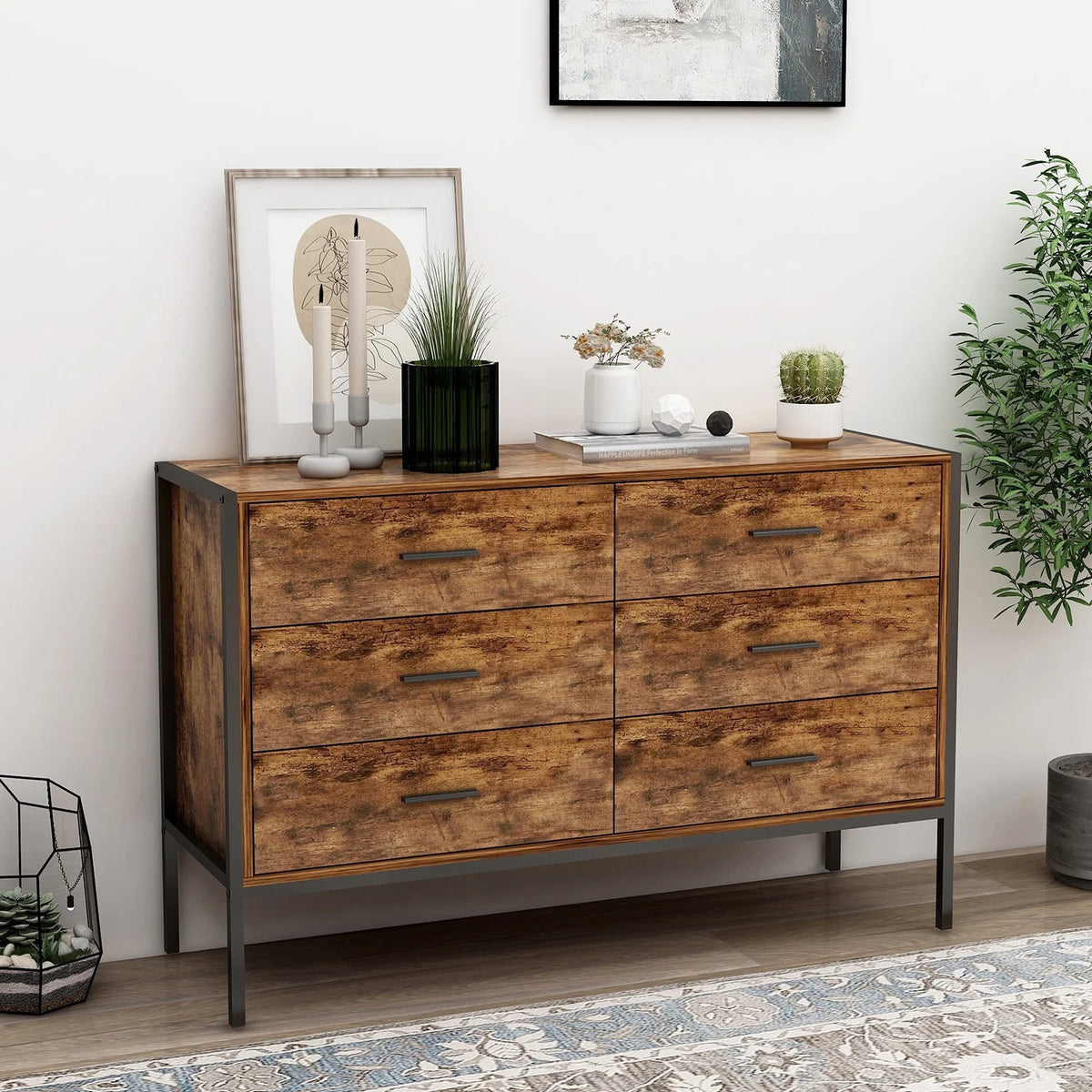Rustic Brown 6 Drawer Wood Dresser S538