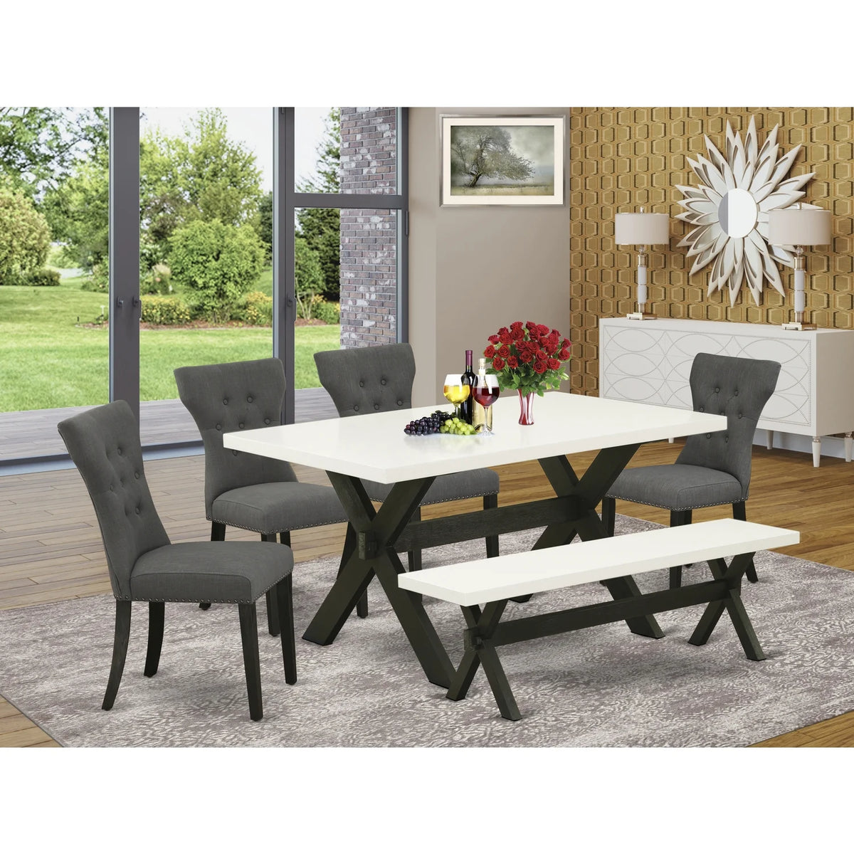 6 Pc Dining Room Table Set with Bench R257089